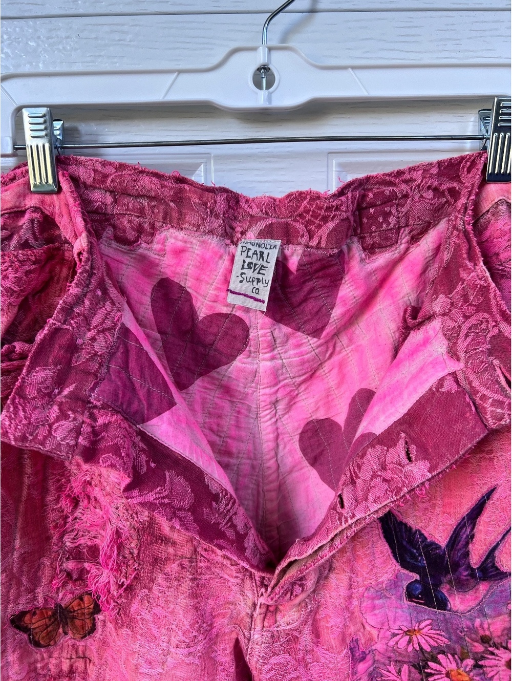 Magnolia Pearl Love Supply Co Pink Floral Butterfly Miner Print Distress Shorts - Picture 4 of 7